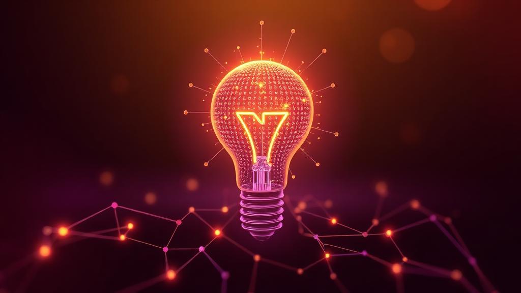 AI creativity and brainstorming concept with digital lightbulb made of neural network connections