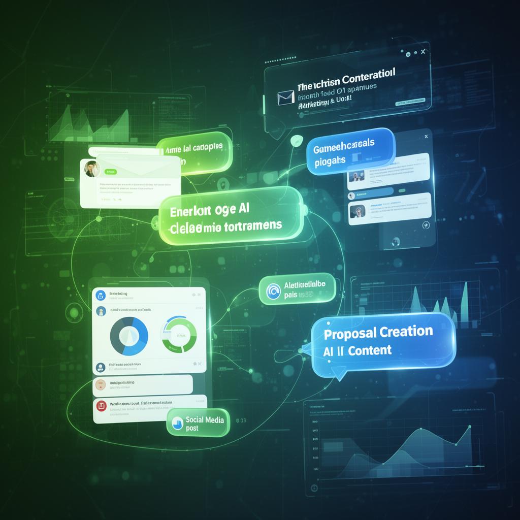 Marketing and sales using AI for content creation including email campaigns, social media, and proposals