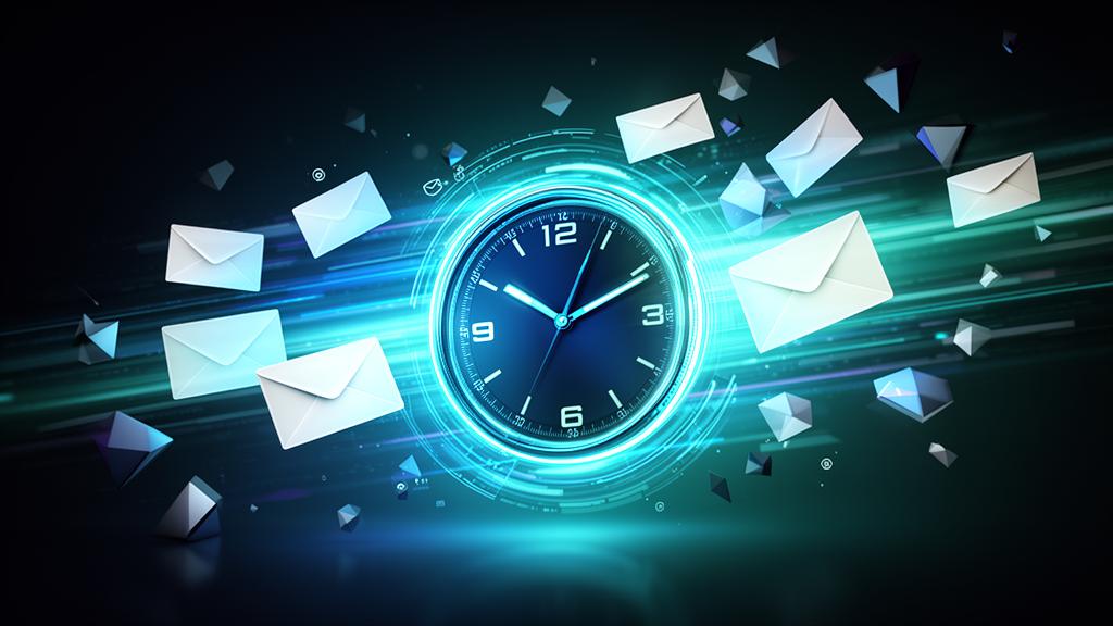 AI email time saving concept showing clock with emails flying around representing speed and efficiency of AI email generator