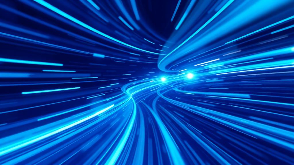 Speed and efficiency concept showing fast content generation with dynamic light trails