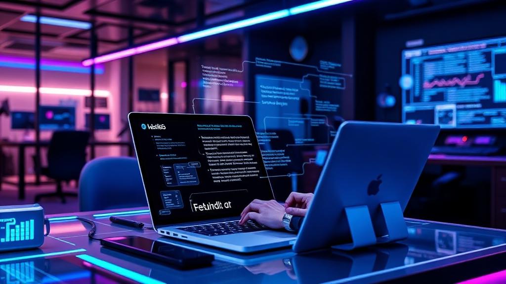 Person using AI text generator software on laptop to create digital content efficiently