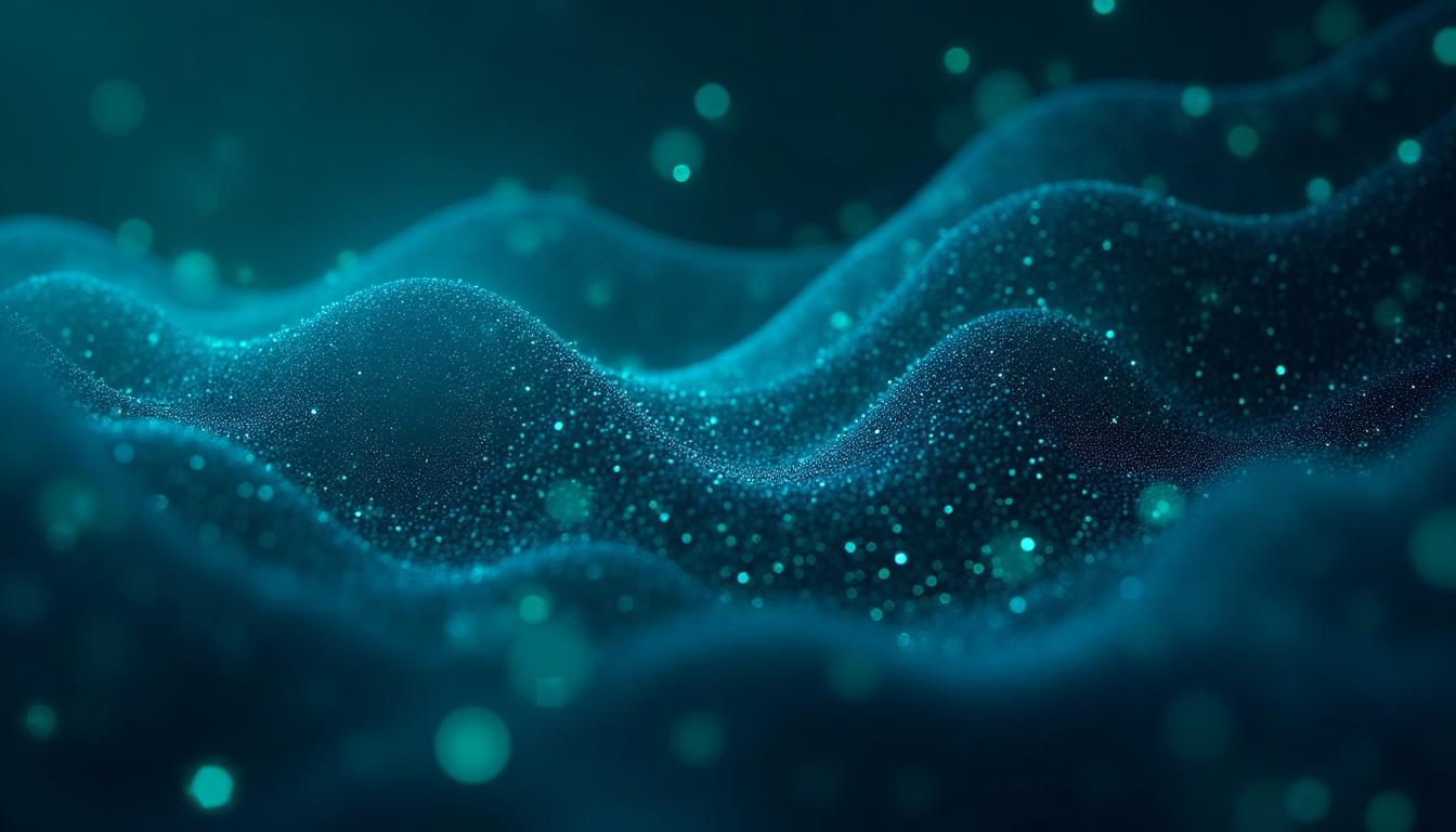 Abstract visualization of natural language processing with flowing text streams and AI neural pathways analyzing sentences